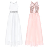 Kids Girls Shiny Sequin Chiffon Dress Sleeveless Cut-out Floor Length Party-TB00851-Veeddydropshipping